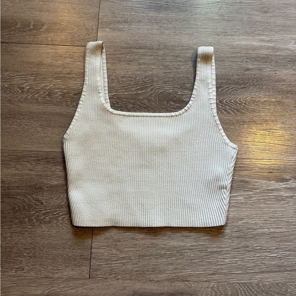 BABATON • White Sculpt Ribbed Tank Top • Size Small